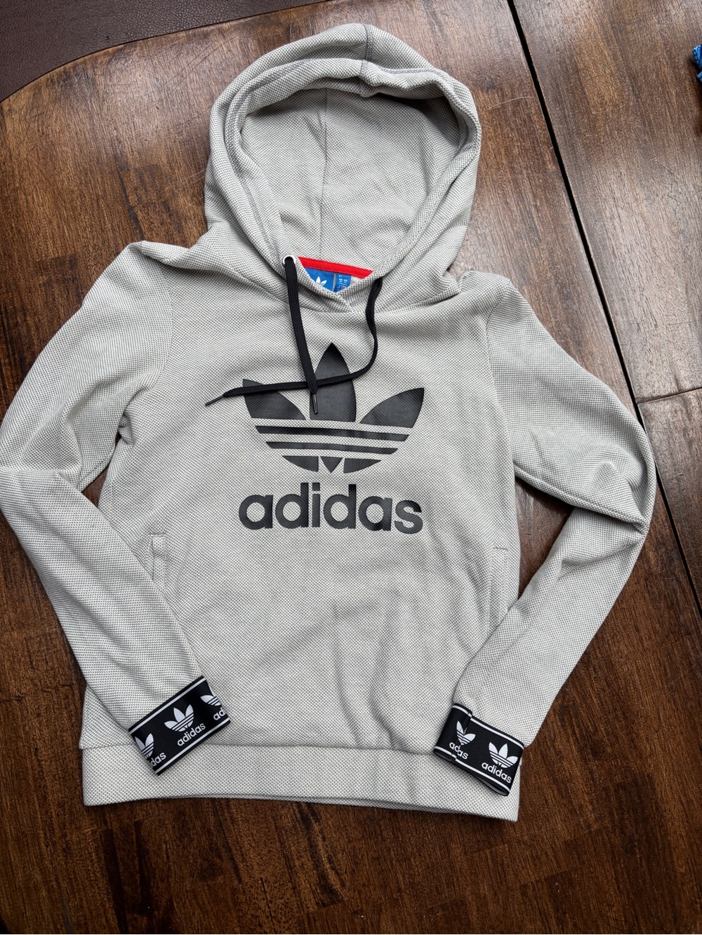 adidas Gray Hoodie with Black Drawstrings and Black Trefoil
